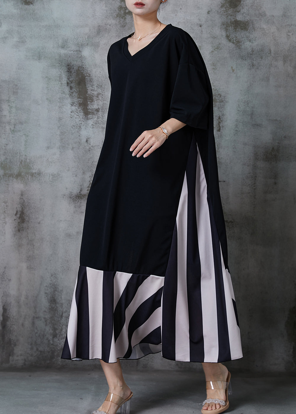 Diy Black Oversized Patchwork Cotton Dress Summer