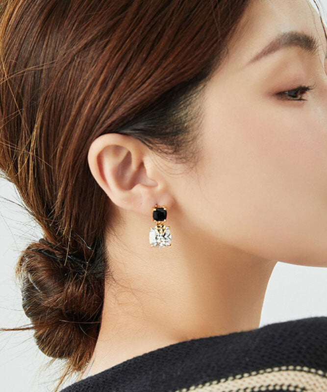 Black Sterling Silver Asymmetric Zircon Crystal Drop Earrings