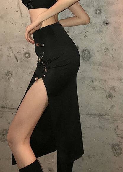 Modern Black High Waist Patchwor Skirts