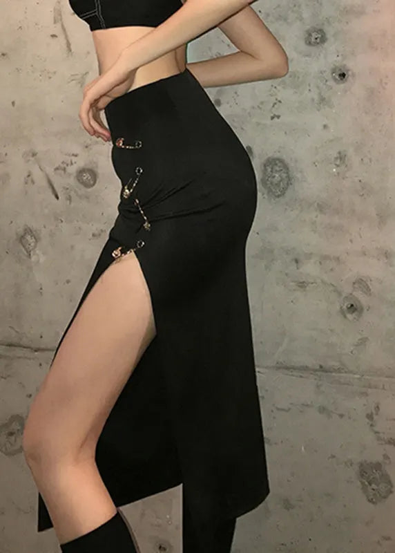 Modern Black High Waist Patchwor Skirts