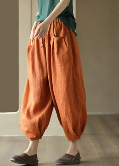 Organic Orange Elastic Waist Linen Crop Pants