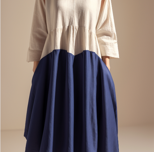 Two Tone Linen Loose Dress Summer