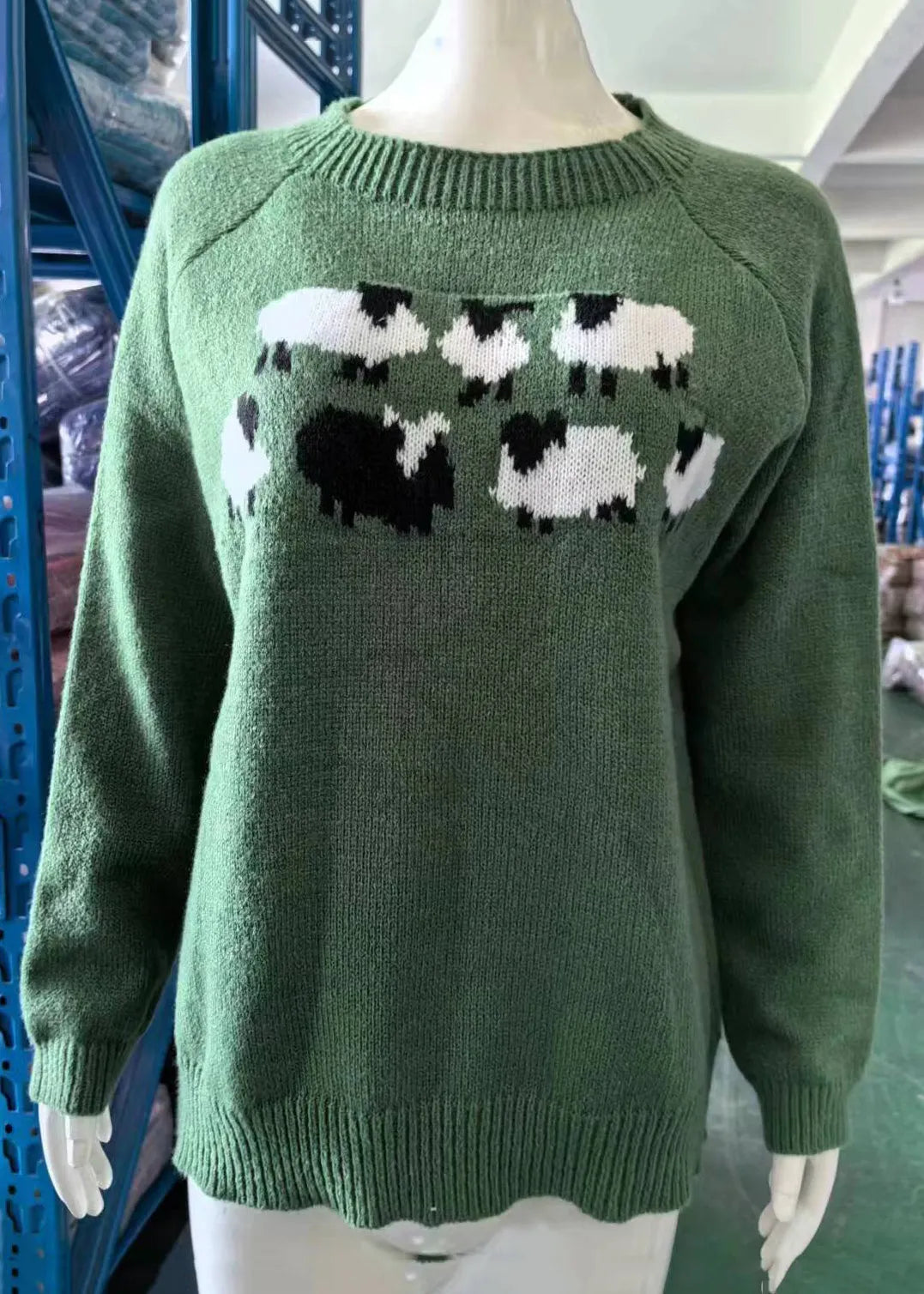 Jacquard Green O-neck Cozy Knit Sweaters Fall
