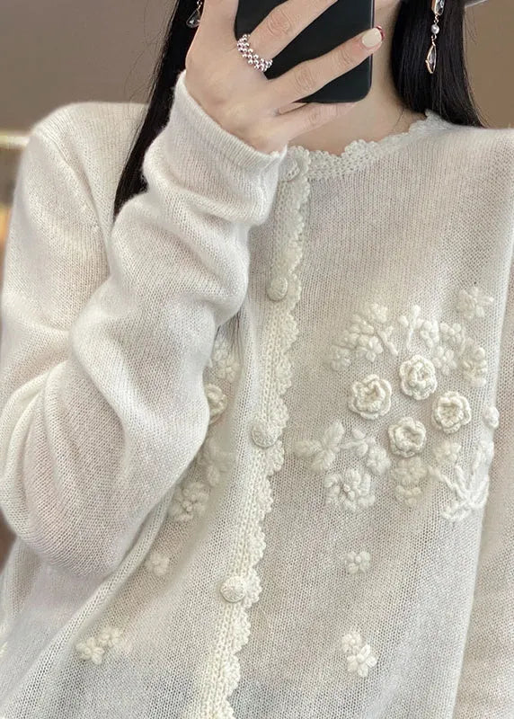 Apricot Rose Button Cashmere Knit Cardigans Long Sleeve