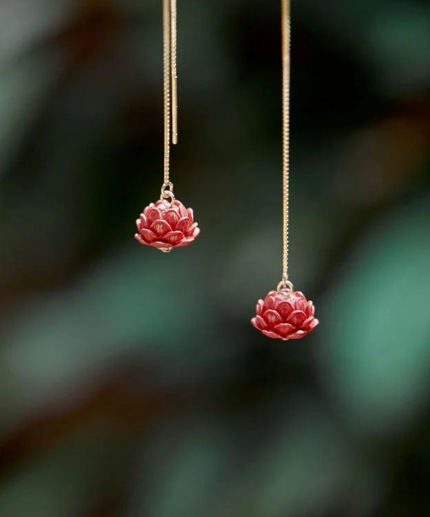 Red Sterling Silver Ancient Gold Drop Earrings
