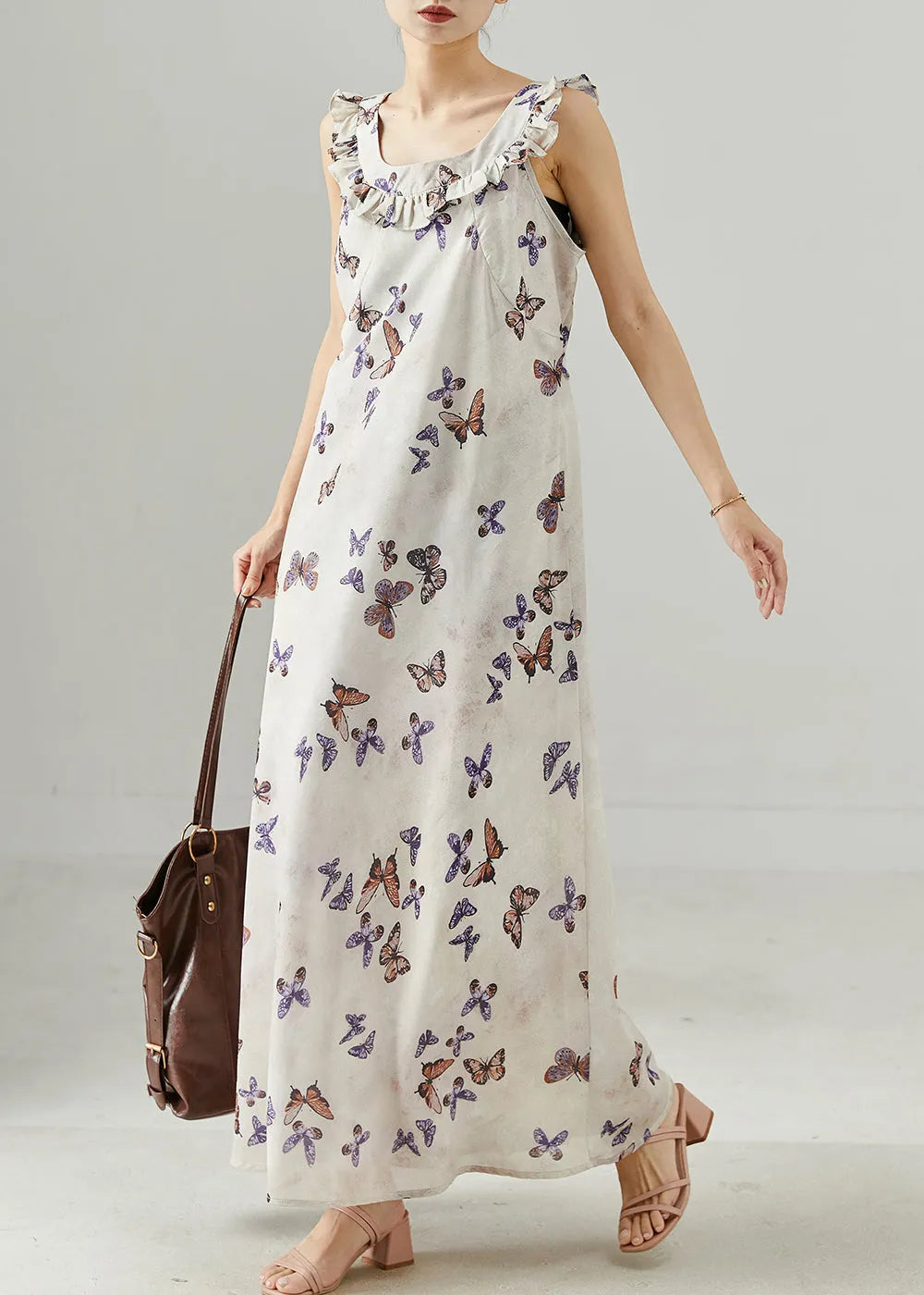 French White Ruffled Cotton Ankle Dress Summer