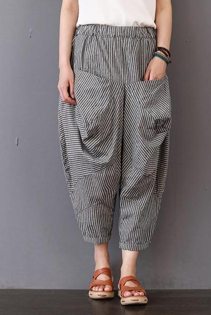 Loose Striped Cotton Linen Pants Trousers