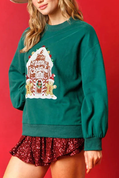 Christmas Candy House Sequin Casual Loose Sweater