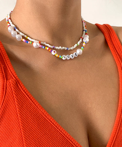 Diy Rainbow Acrylic Double Layer Beading Pearl Love Graphic Gratuated Bead Necklace