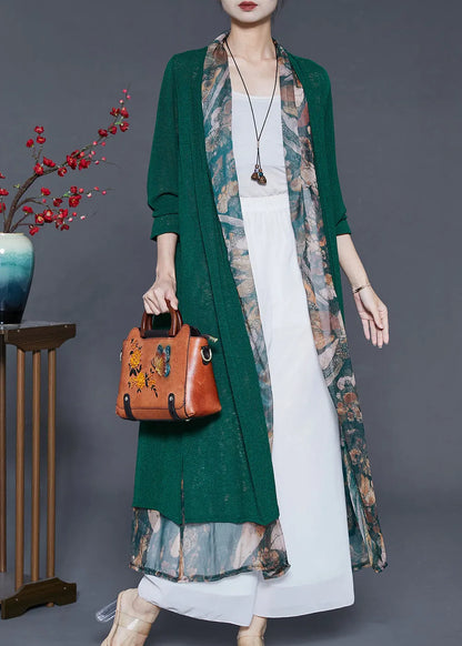Green Oversized Patchwork Silk Cardigan Summer
