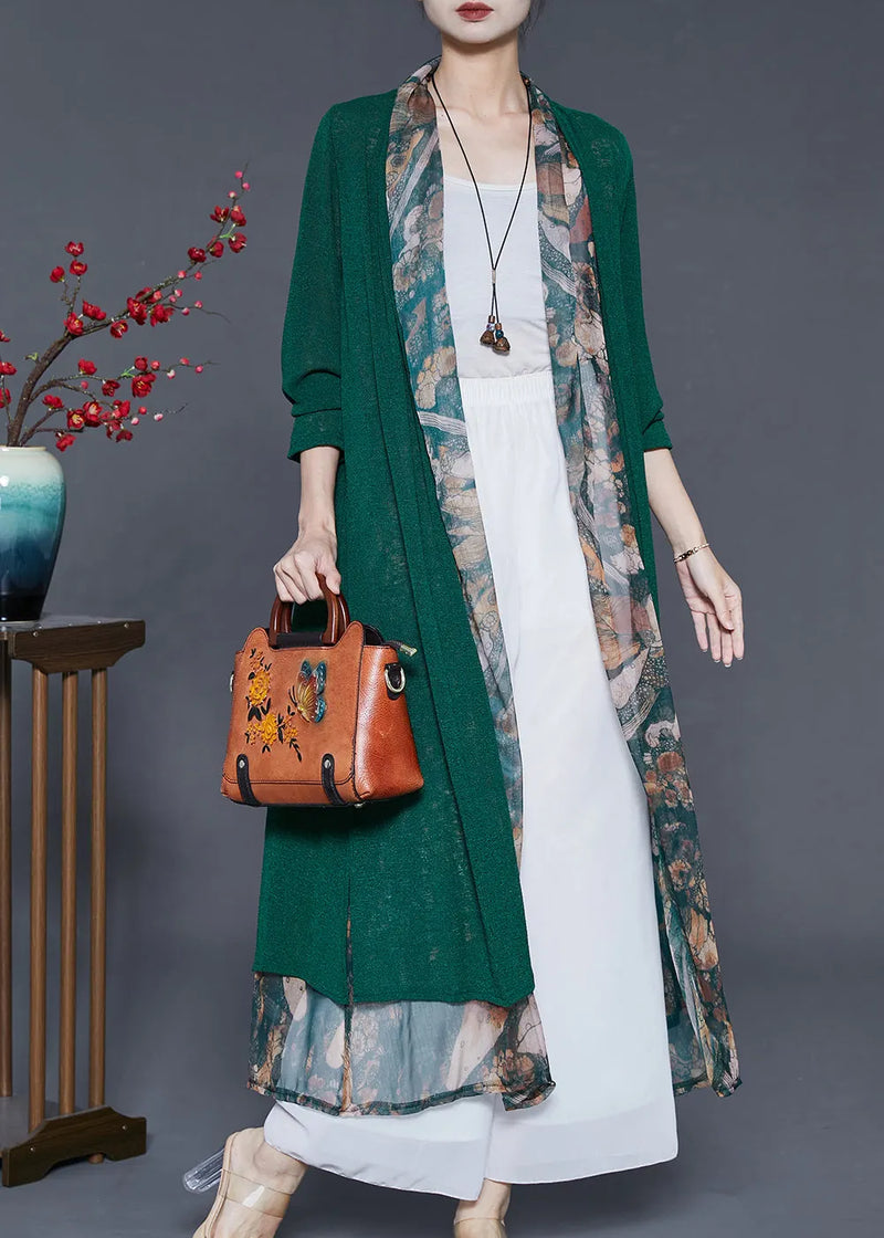 Green Oversized Patchwork Silk Cardigan Summer