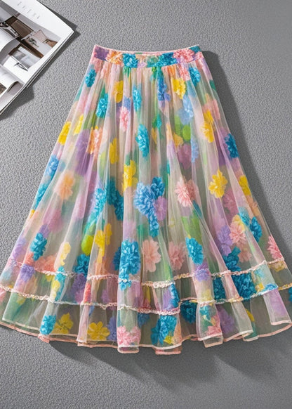 Multicolor Print Tulle Beach Skirt Summer