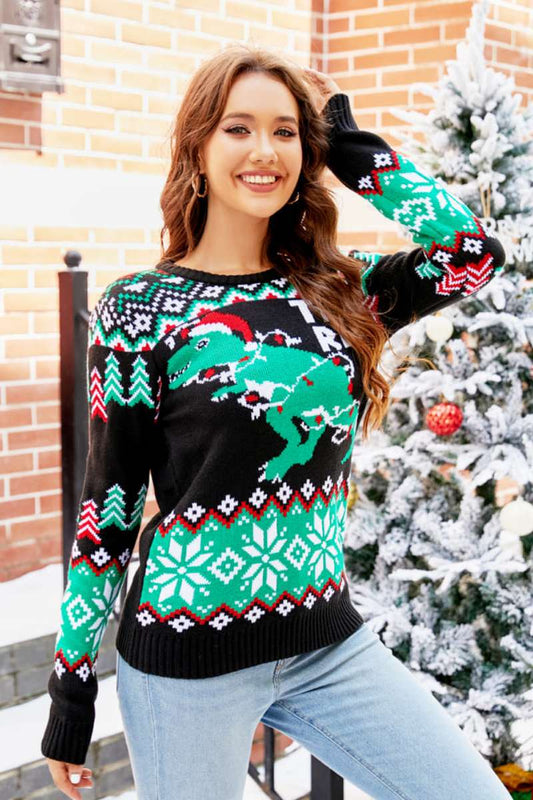 CHRISTMAS DINOSAUR KNIT SWEATER