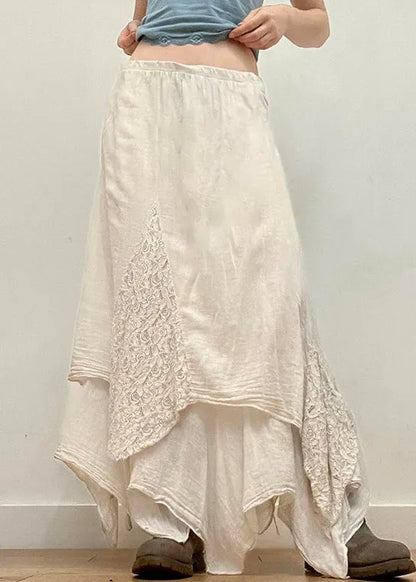 Beige Asymmetrical Cotton Skirts Summer