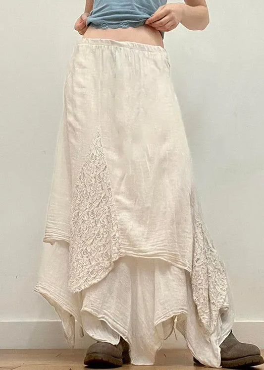 Beige Asymmetrical Cotton Skirts Summer
