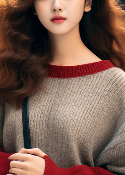 Camel O Neck Thick Patchwork Knit Sweaters Winter