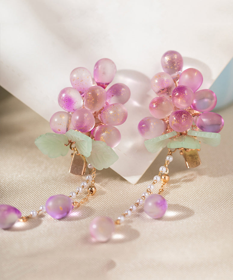 Purple Copper Overgild Jade Grape Tassel a Pair Hairpin