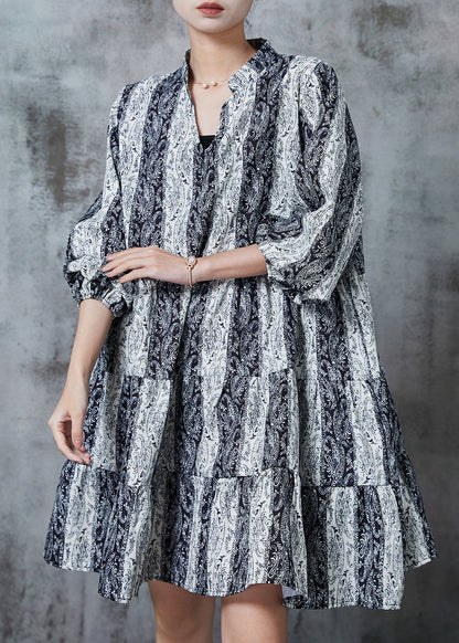 Grey V Neck Print Chiffon Mid Dresses Summer
