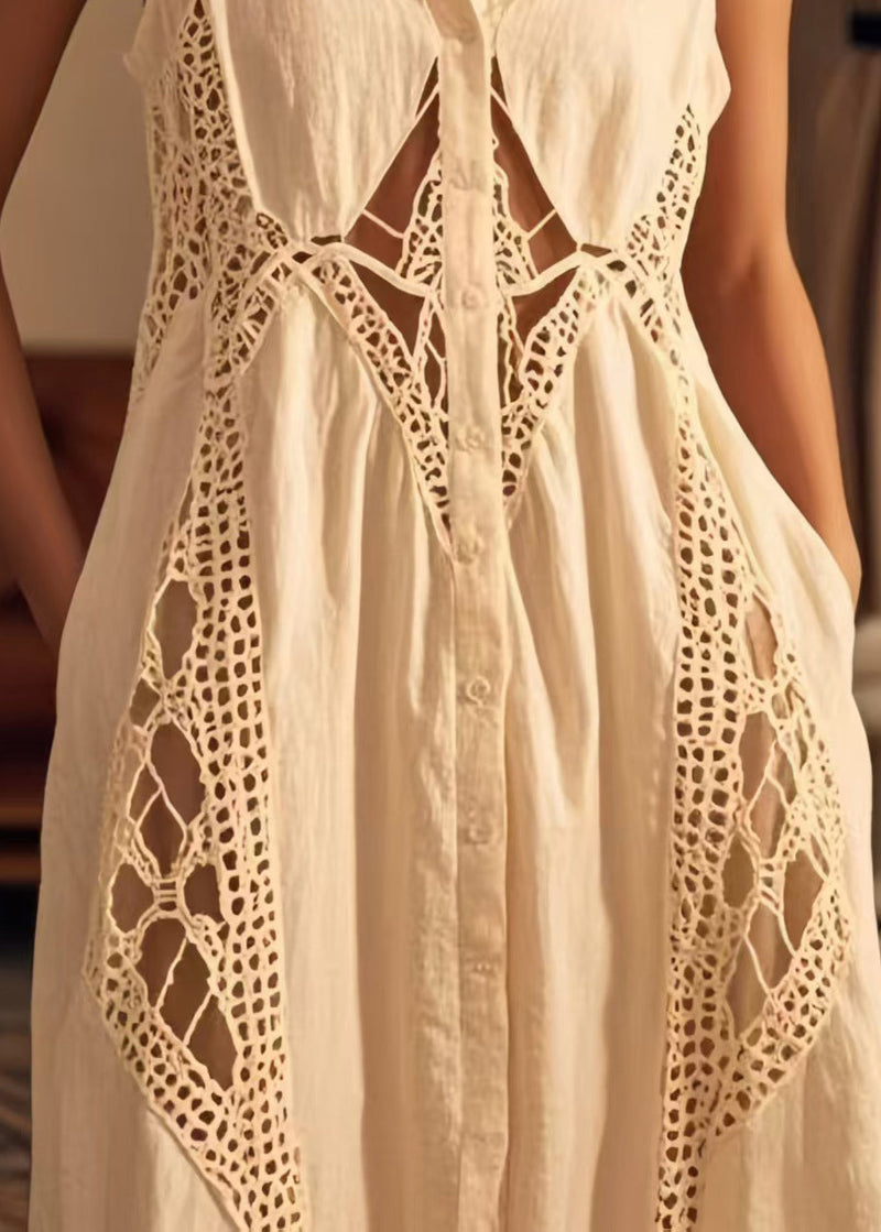White Peter Pan Collar Patchwork Cotton Dresses Sleeveless