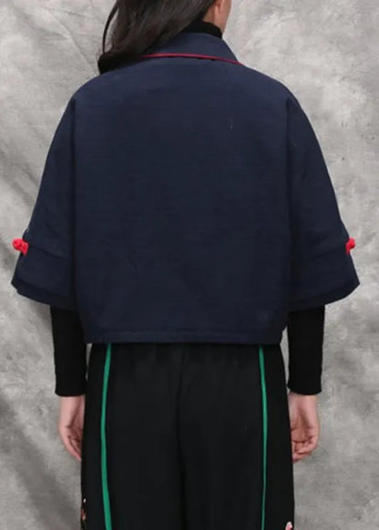 Navy Peter Pan Collar Tassel Coats Long Sleeve