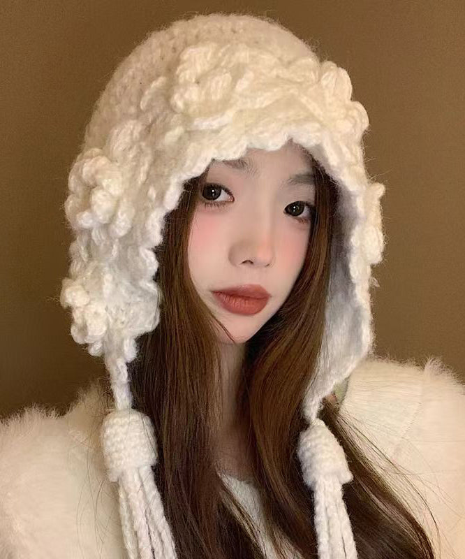 Stylish Handmade White Tassel Knit Bonnie Hat