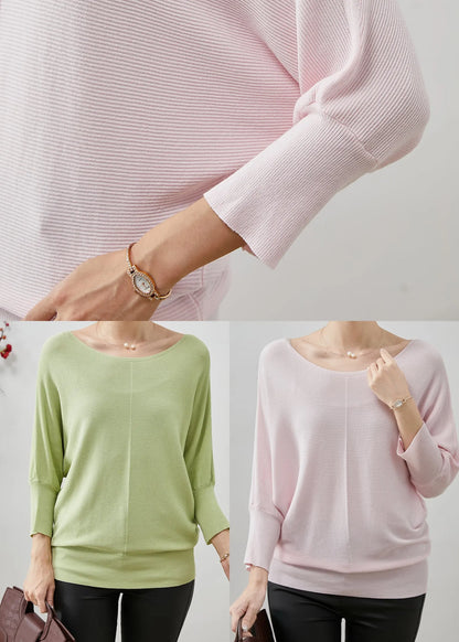 Light Pink Loose Knit Shirt Tops O-neck Batwing Sleeve