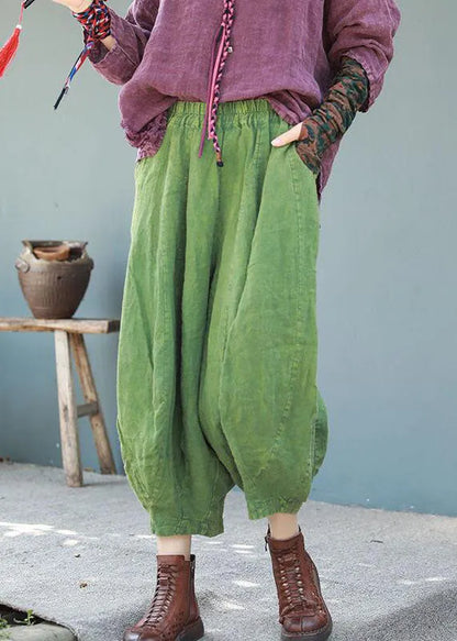 Purple Elastic Waist Pockets Patchwork Cotton Lantern Pants Summer