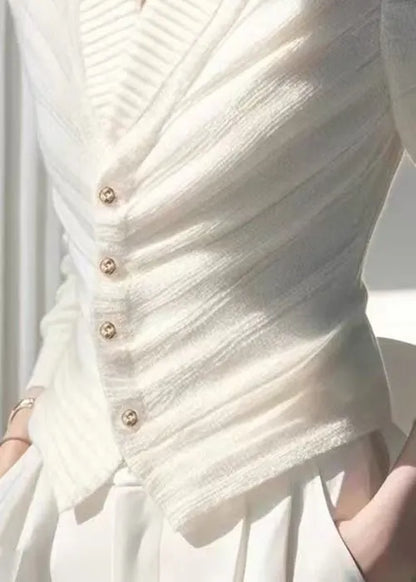 Slim Fit White V Neck Button Knit Cardigan Fall