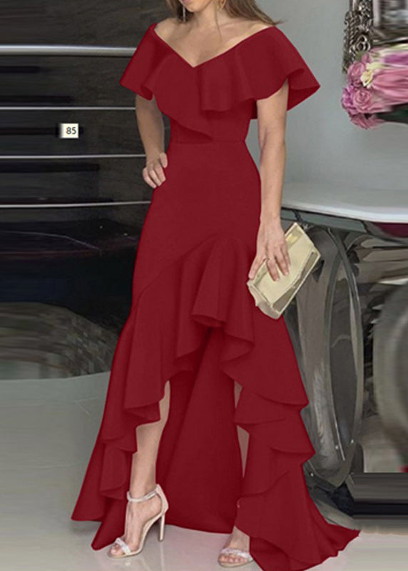 Rose Ruffled Asymmetrical Patchwork Cotton Dresses Summer