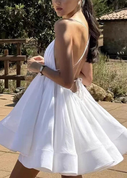 Yellow Backless Lace Up Cotton Dresses Sleeveless