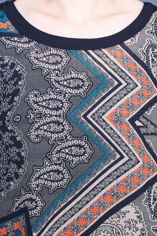 Geometric Print Pocket O Neck Maxi Dress