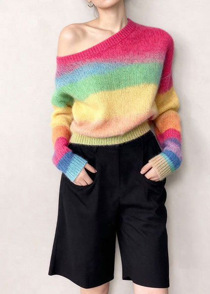 Colorblock Oversized Striped Knit Pullover Winter