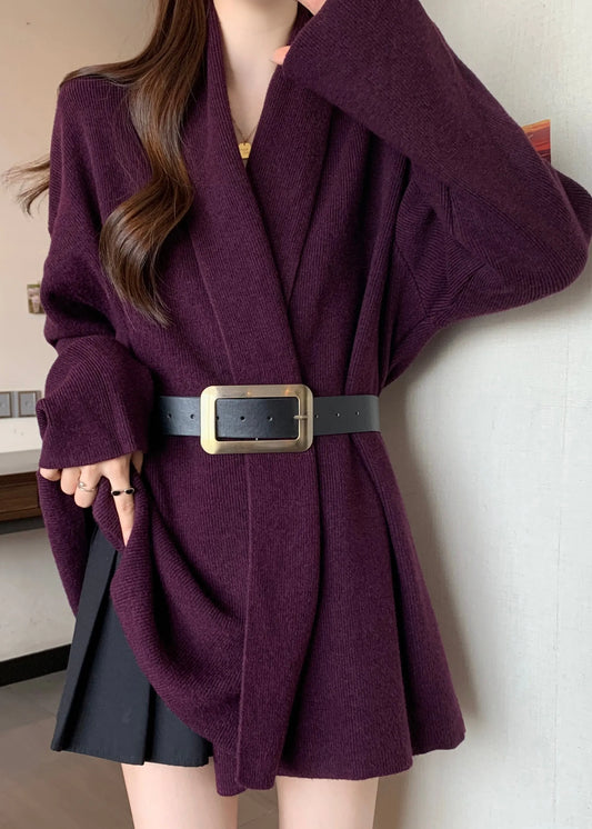 Classy Purple Peter Pan Collar Knit Tunic Cardigans Winter