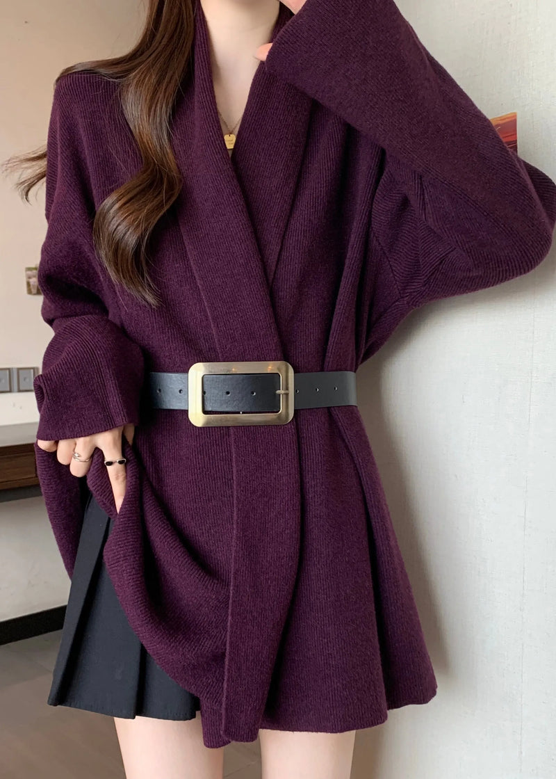 Classy Purple Peter Pan Collar Knit Tunic Cardigans Winter