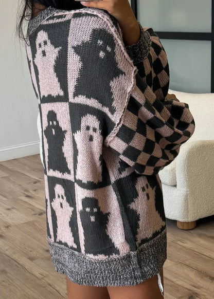 Orange O Neck Jacquard Thick Knitted Sweaters Fall