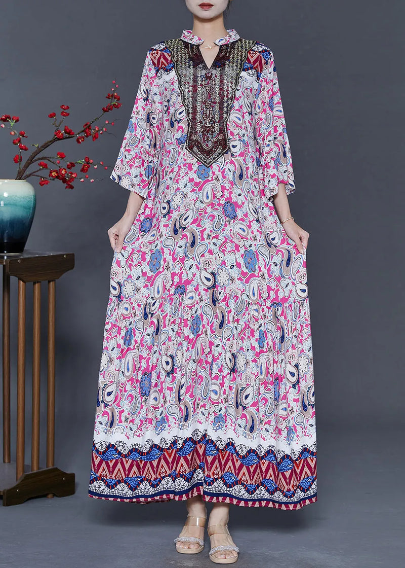 Pink Oversized Print Cotton Ankle Dress Summer