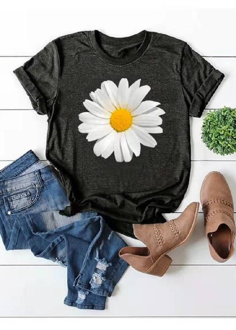 Limited Stock- Shoulder Sleeve Loose Sunflower Printed T-shirt