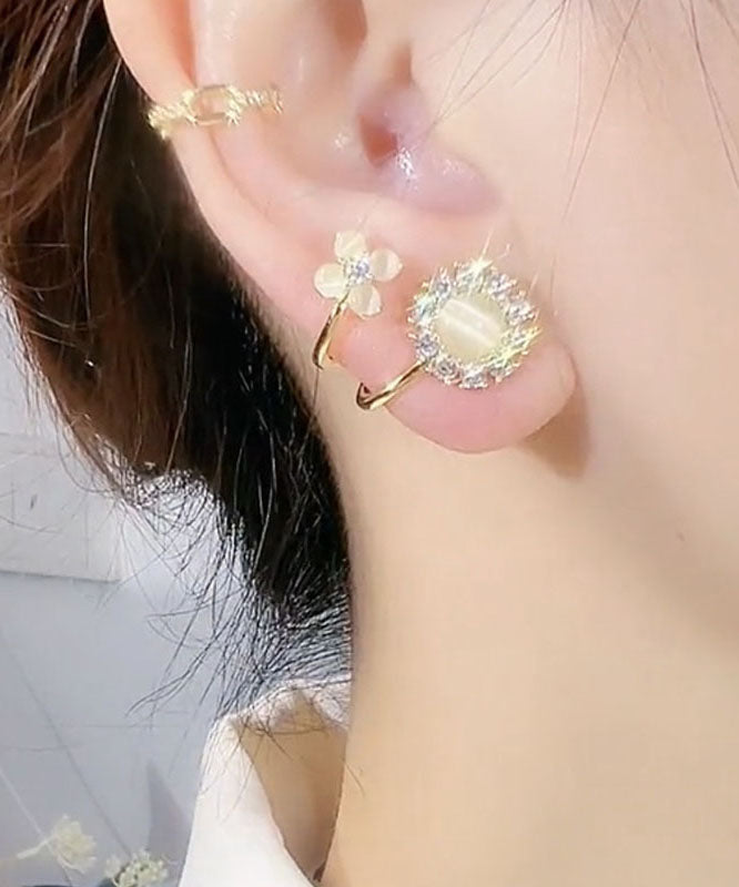 Gold Copper Overgild Zircon Cat's Eye Stone Hoop Earrings