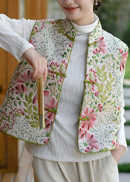 Chinese Style Jacquard Oriental Button Fine Cotton Filled Vest Sleeveless