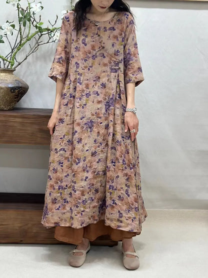 Summer Buckle Ramie Loose Dress