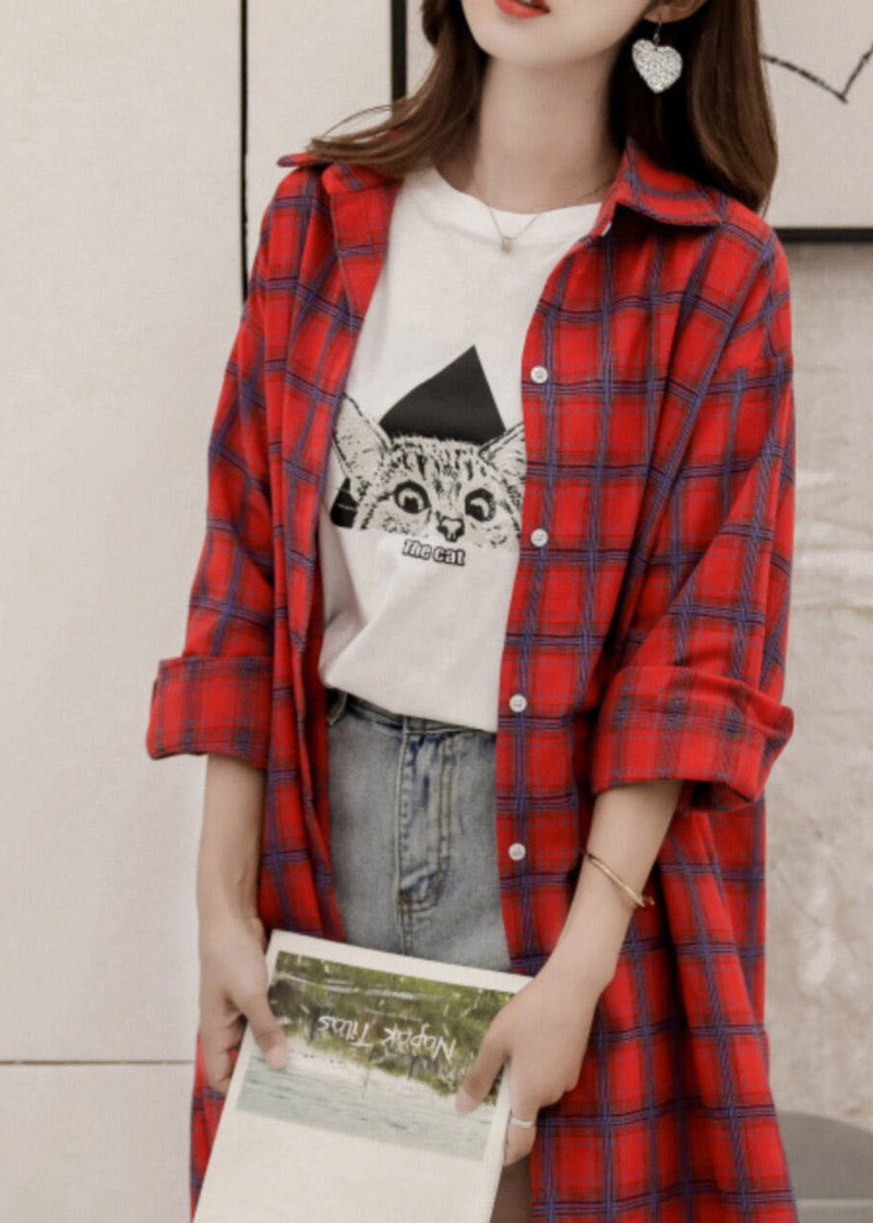 Yellow Peter Pan Collar Plaid Button Long Shirt Spring