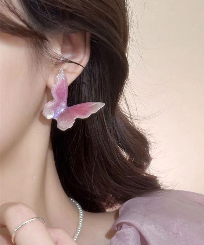 Pink Butterfly Zircon Stud Earrings
