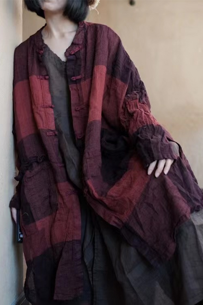 - Pure Linen Loose Asymmetrical Long Coat