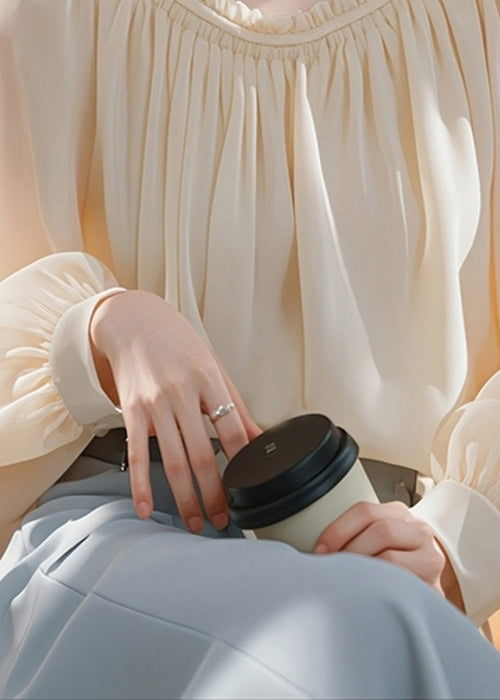 Apricot Ruffled Chiffon Shirt Spring