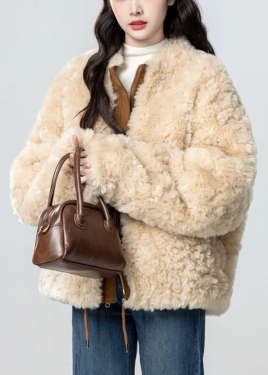 Loose Caramel Zip Up Pockets Wear on Both Sides Teddy Faux Fur Coats Winter