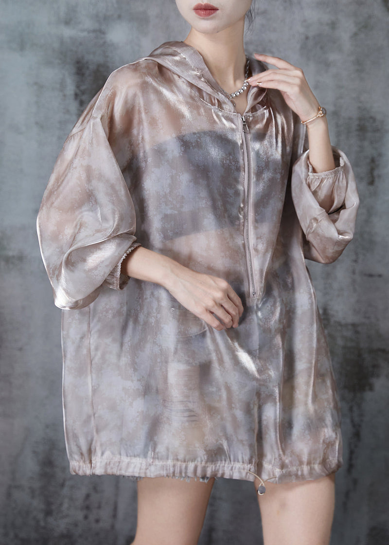 Art Khaki Oversized Drawstring Upf 50+ Coat Jacket Fall