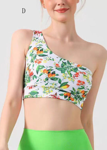 Print One Shoulder Sports Bra Tank Top