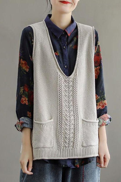 Pocket Knitted Hollow Sweater Vest