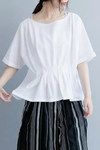 White and Black Cotton Shirt Loose Summer Tops