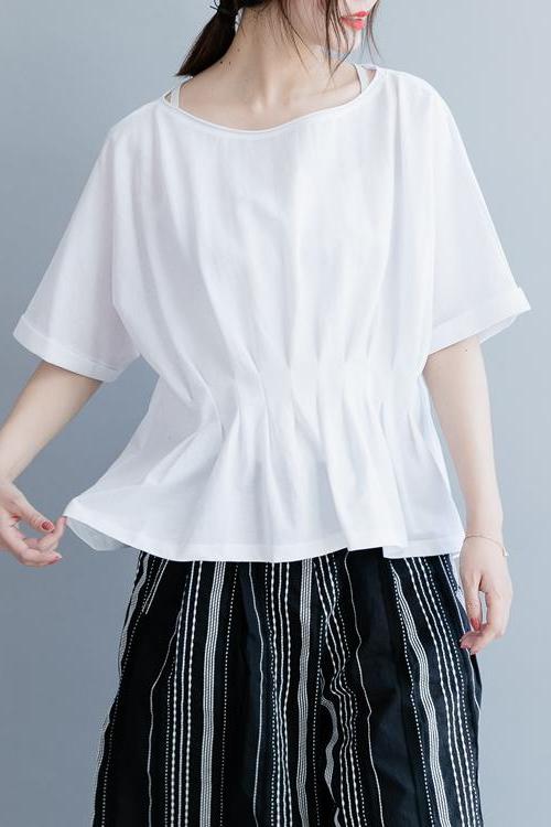 White and Black Cotton Shirt Loose Summer Tops